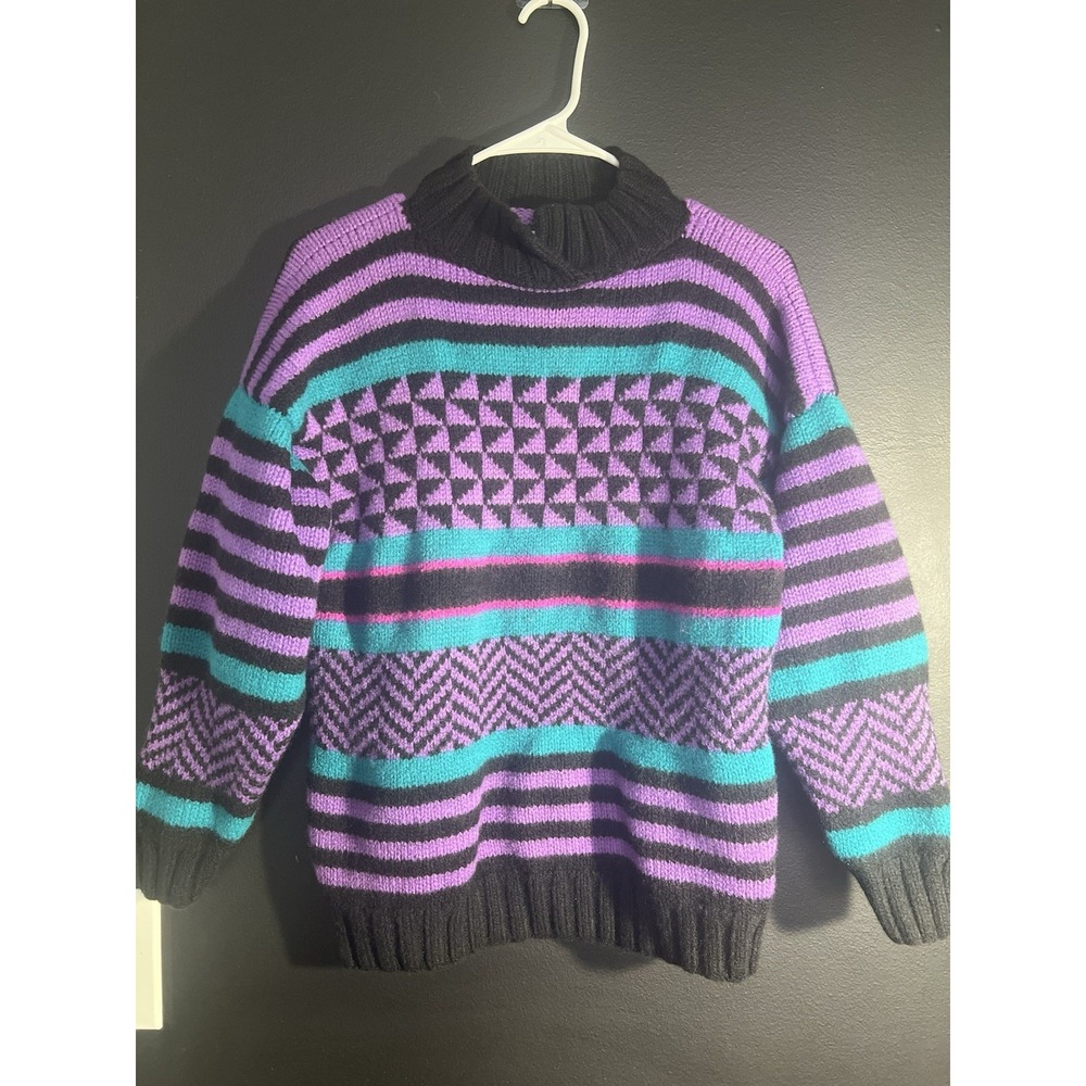 Vintage 80s 90s MADE IN USA Spunky Women's Bright Geometric Sweater Size MEDIUM‎
